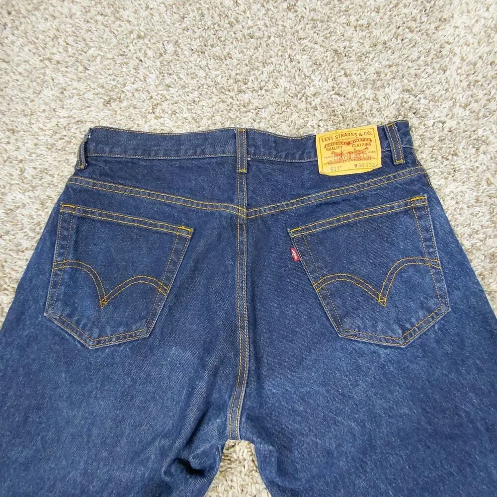 Vintage Levis 517 Bootcut Jeans Mens 36x32 Blue Dark Wash Denim Y2K Boot Cut